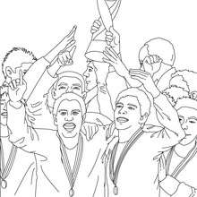 Soccer team receiving the trophy coloring pages