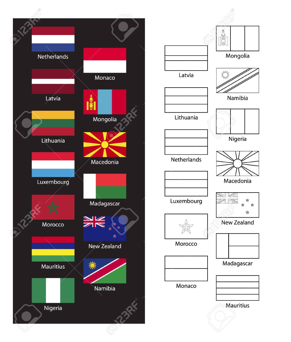 Coloring book with world flags royalty free svg cliparts vectors and stock illustration image