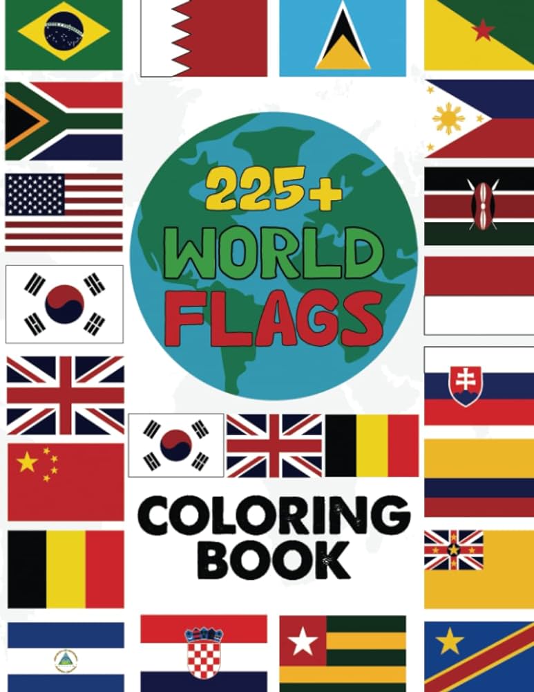 World flags coloring book around the world flags geography coloring book gift for kids and adults color in flags for all countries of the world with color guides to help improve creativity