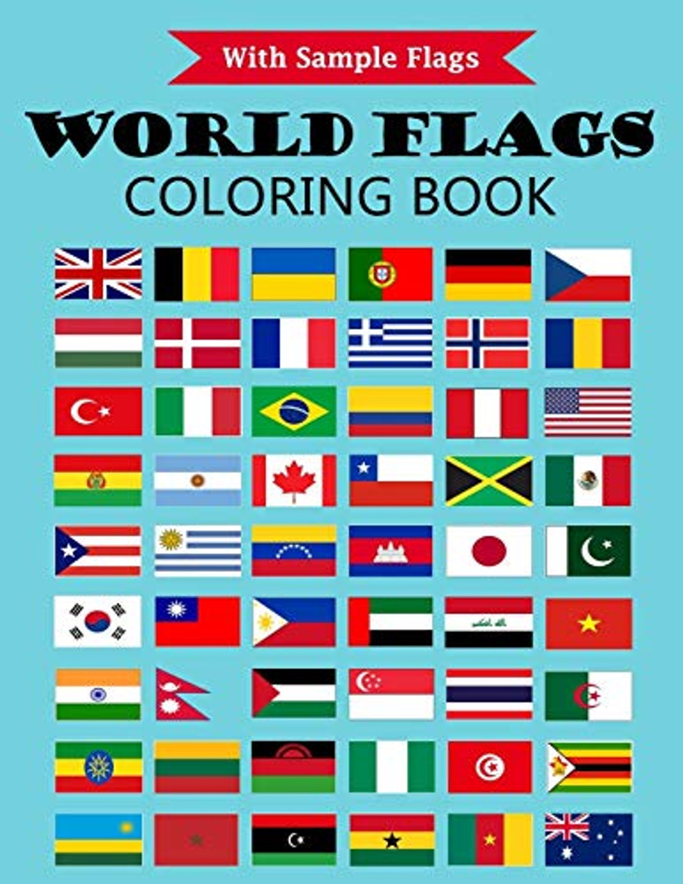 World flags coloring book with color guides to help flags for countries of the world from all continents a great geography gift for kids and adults