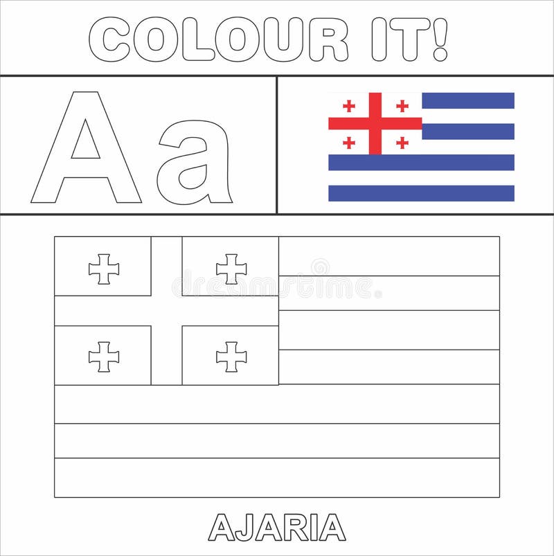 Colour it vector coloring page for kids country flag starting from english latter a a ajaria flag line drawing stock illustration
