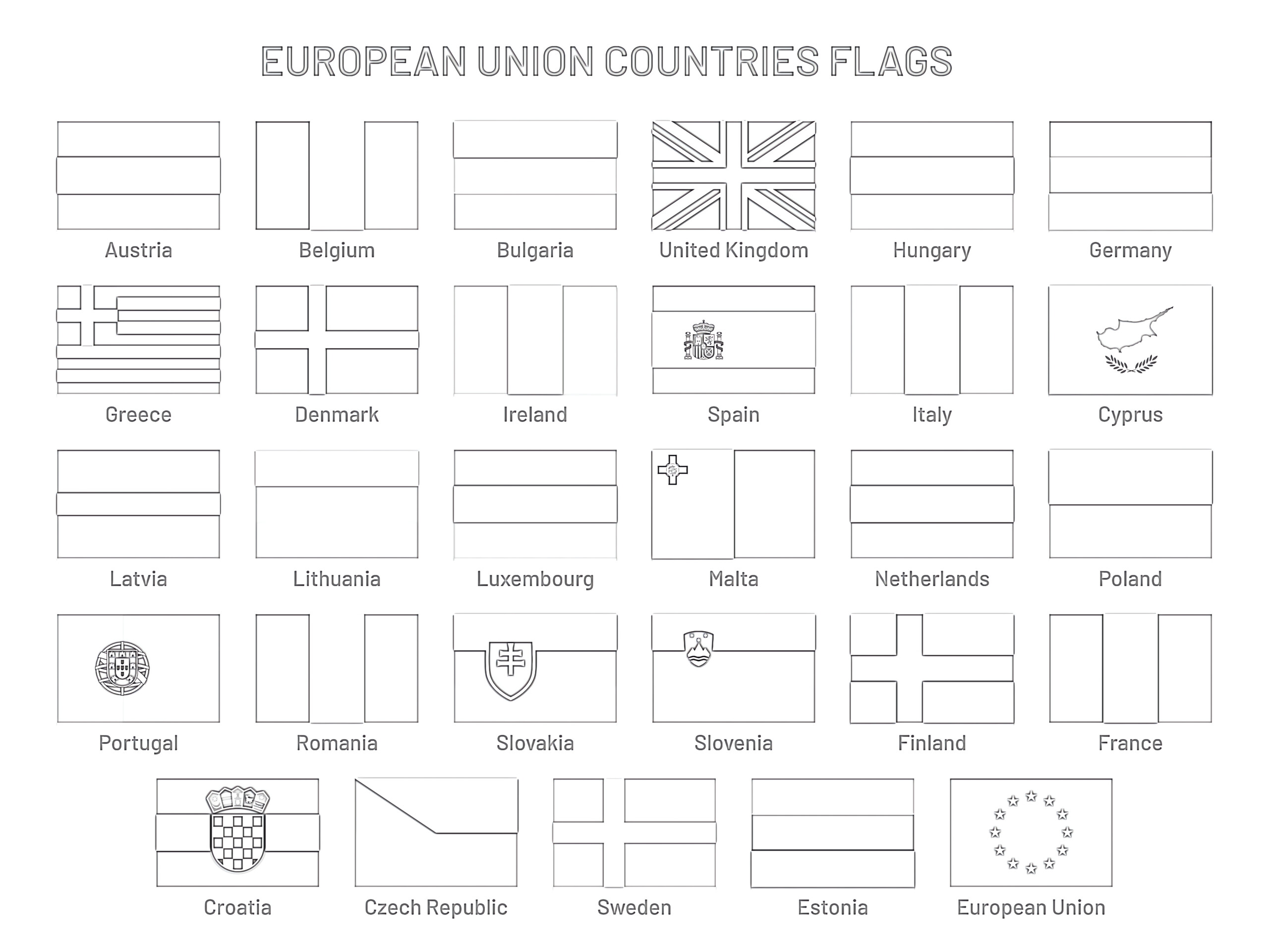 Printable european union countries flags coloring page