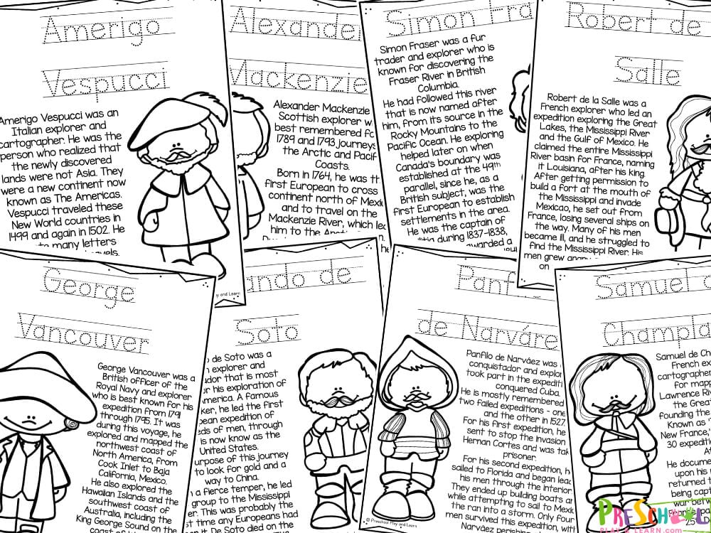 Free printable early explorer history coloring pages activity