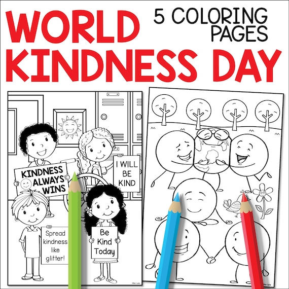 World kindness day coloring pages printable kids activity digital download classroom teaching materials page pdf set