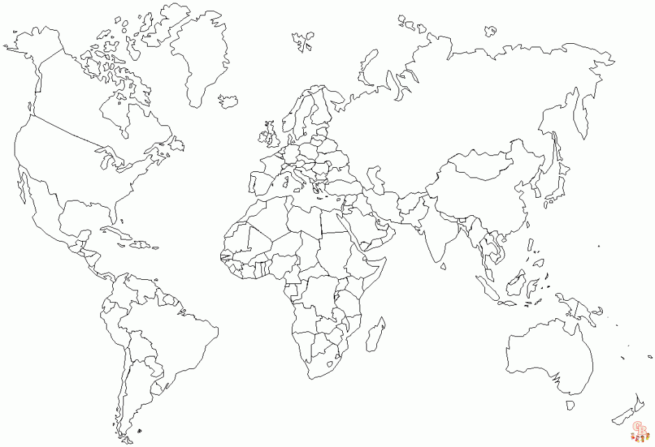 Explore the world with free world map coloring pages