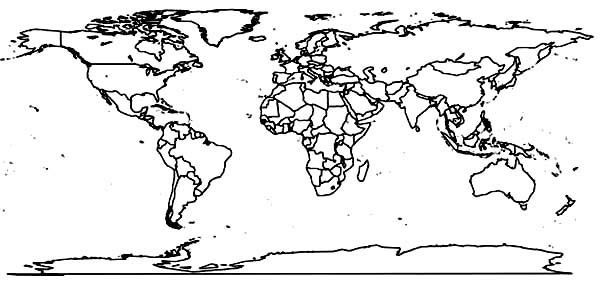 World map with countries black and white coloring page