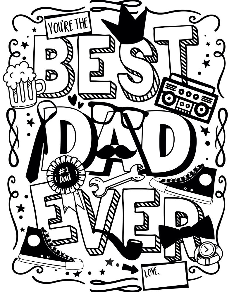 Best dad ever fathers day coloring page printable