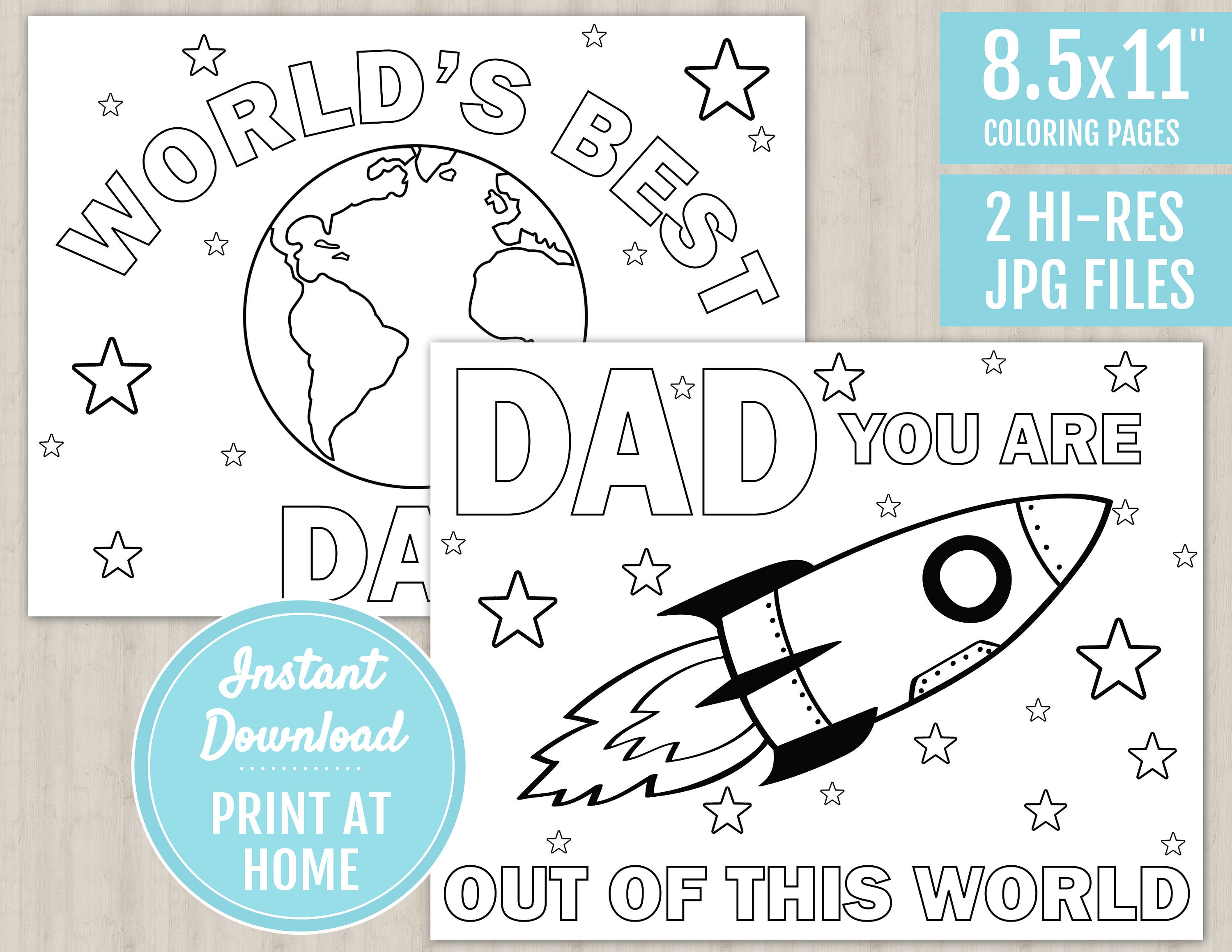 Worlds best dad dad youre out of this world printable coloring page fathers day gift digital download fathers day card gift for dad