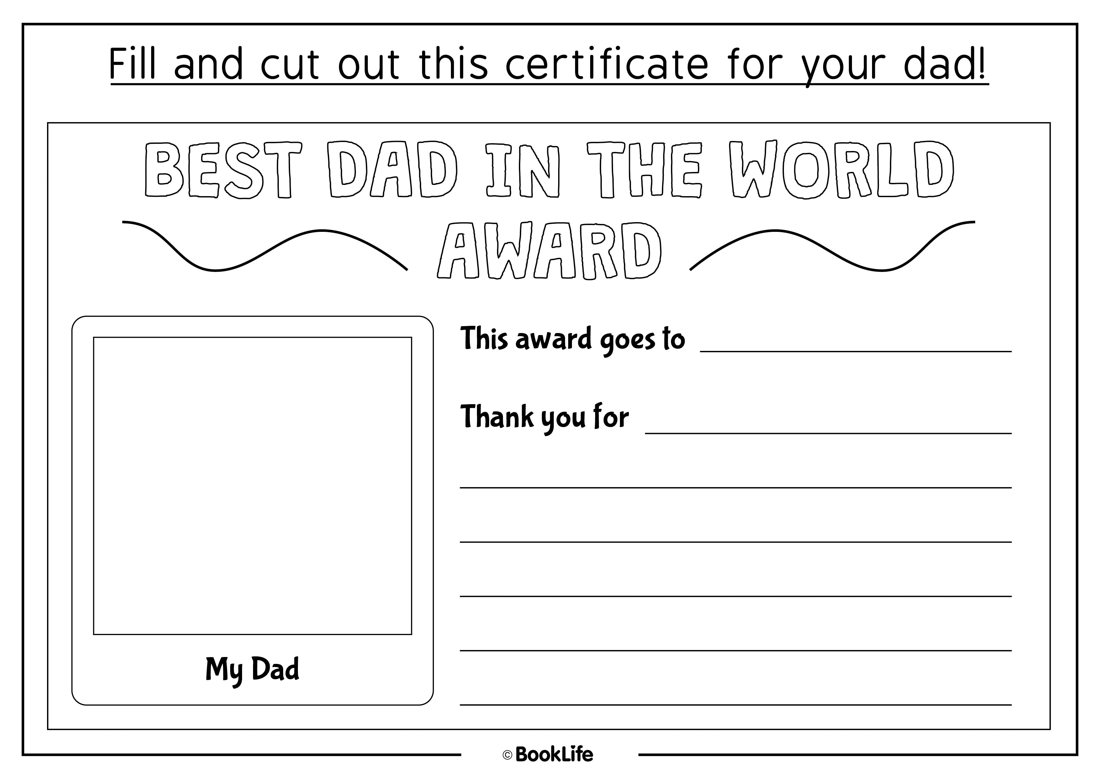 Best dad in the world certificate