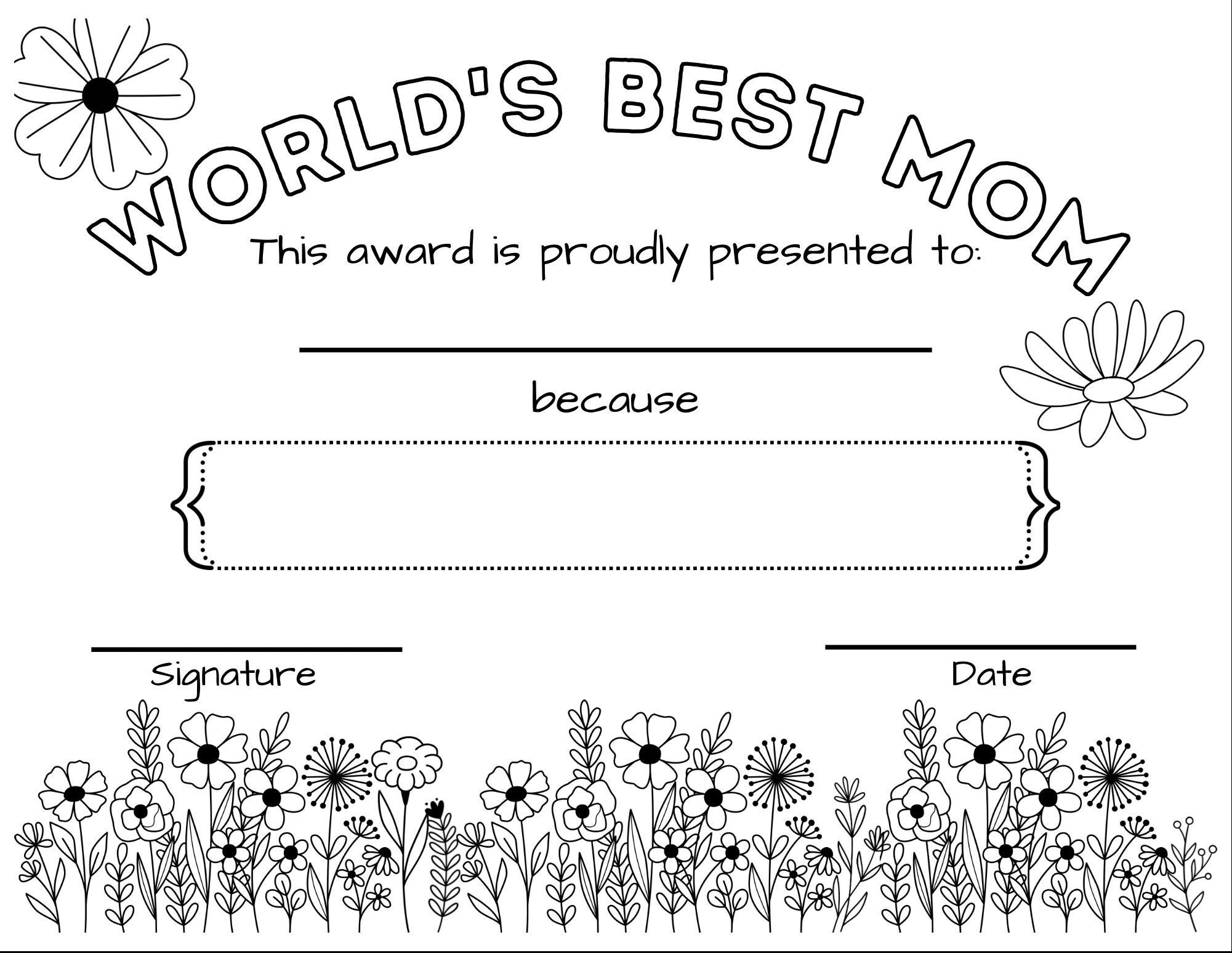 Worlds best mom certificate instant download