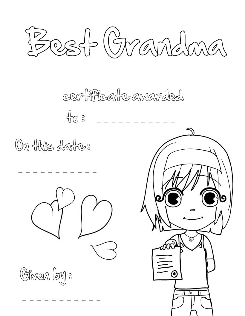 Best grandma certificate coloring pages