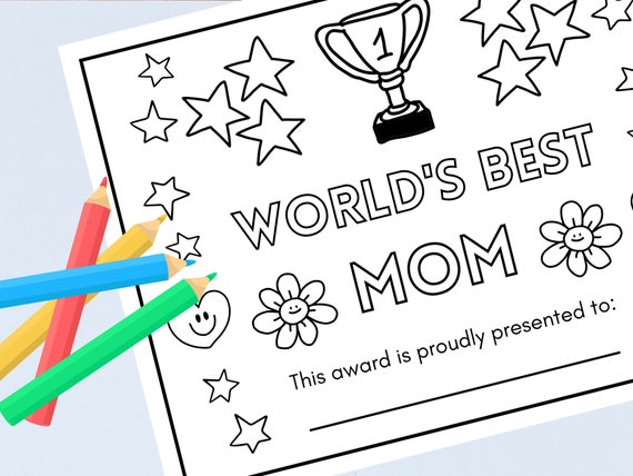 Best mom mothers day certificate coloring activity sheet for kids to give to mothers instant download printable mothers day parent award download now