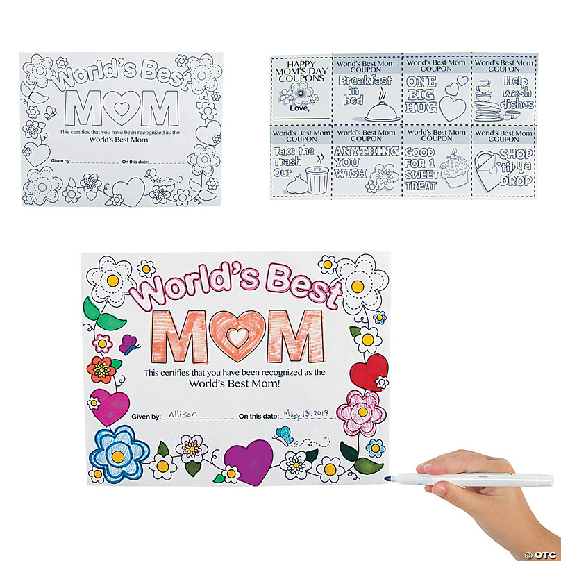 Color your own worlds best mom certificates