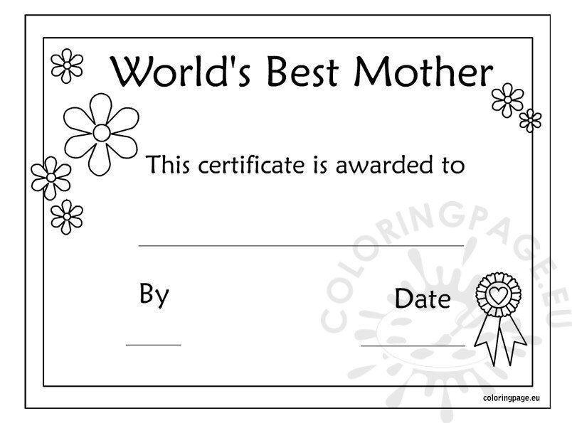 Worlds best mom certificate mothers day printable coloring page