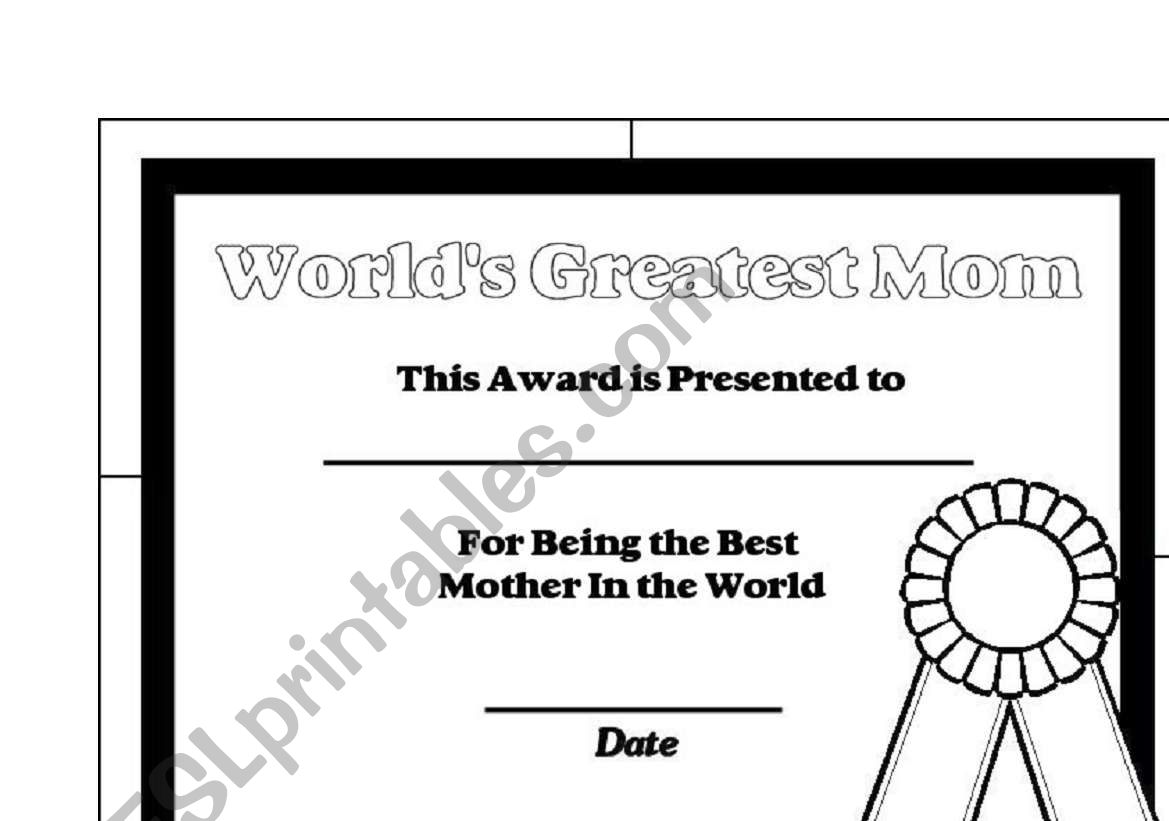 English worksheets best mom certificate