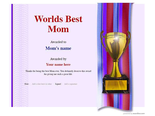 Worlds best mom certificate templates