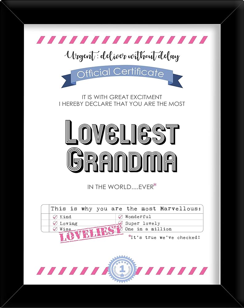 Paper plane design gift for grandma best grand mother certificate framed a size with table stand and hangg hook home kitchen