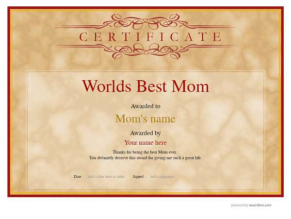 Worlds best mom certificate templates