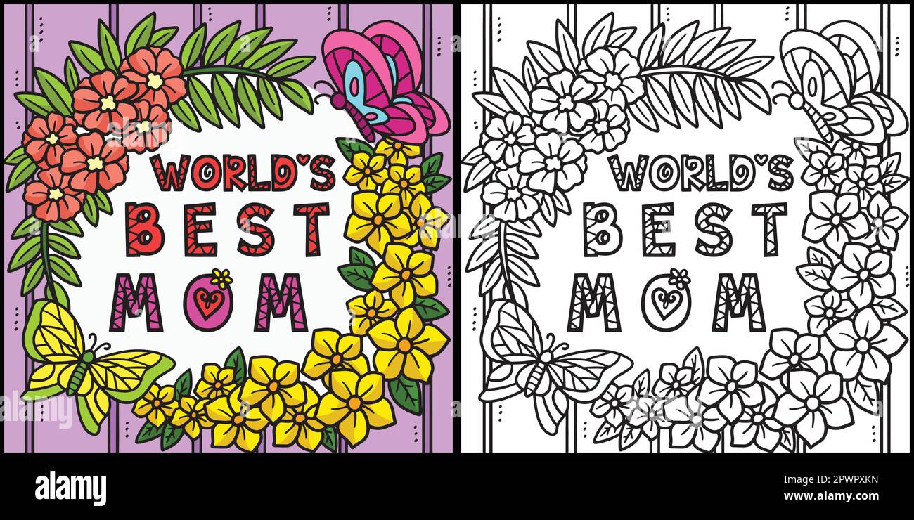 Mothers day worlds best mom coloring illustration stock vector image art