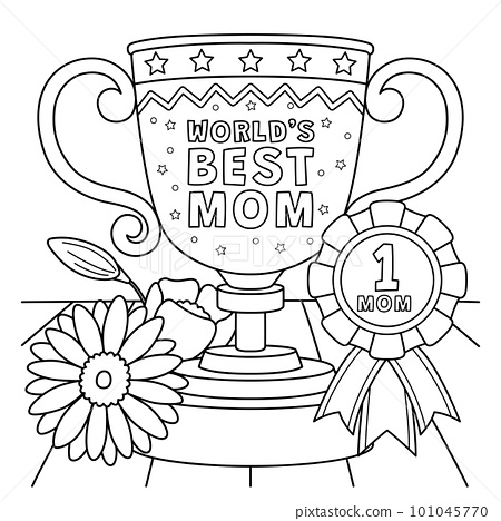 Happy mothers day trophy coloring page for kids