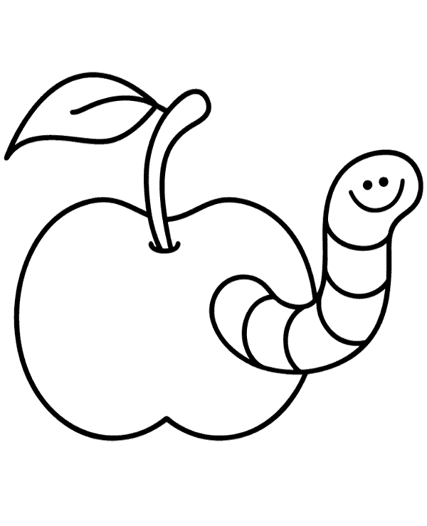 A happy worm looking out of an apple