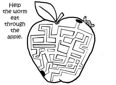 Apple worm coloring maze coloring book coloring pages