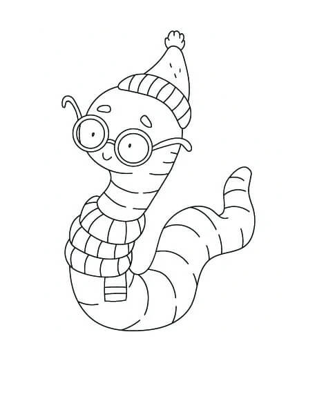 Smiling cute worm coloring page