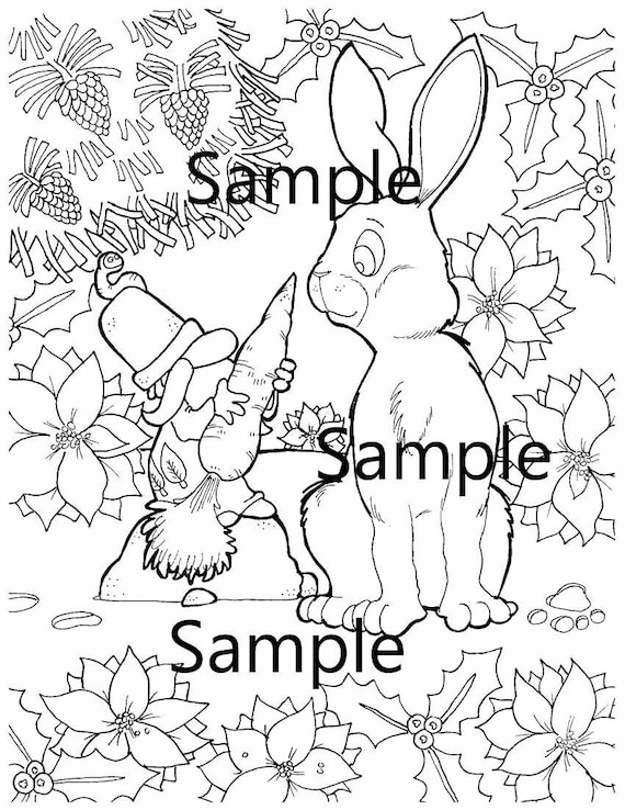 Christmas gnome bunny coloring page digital instant download coloring sheet xmas