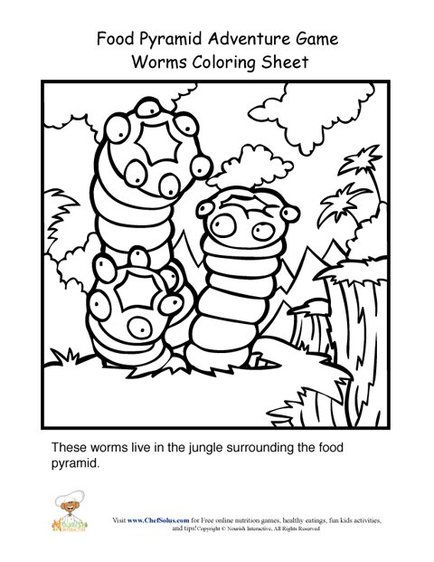 Food pyramid adventure game worms coloring page