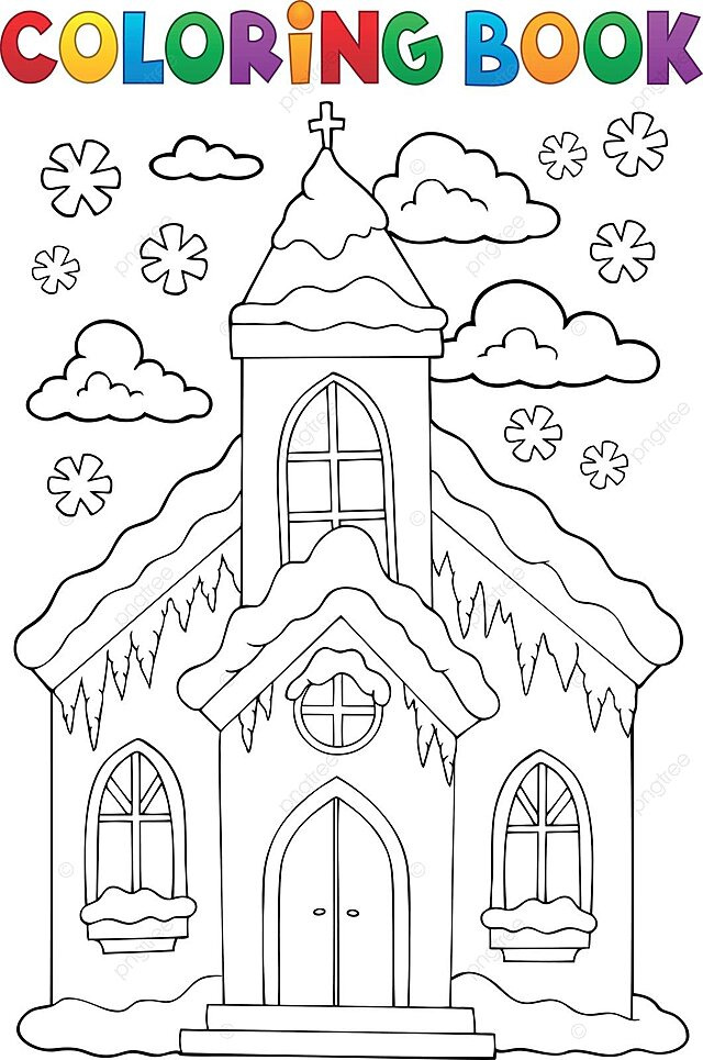 Coloring book winter church building place worship church vector place worship church png and vector with transparent background for free download