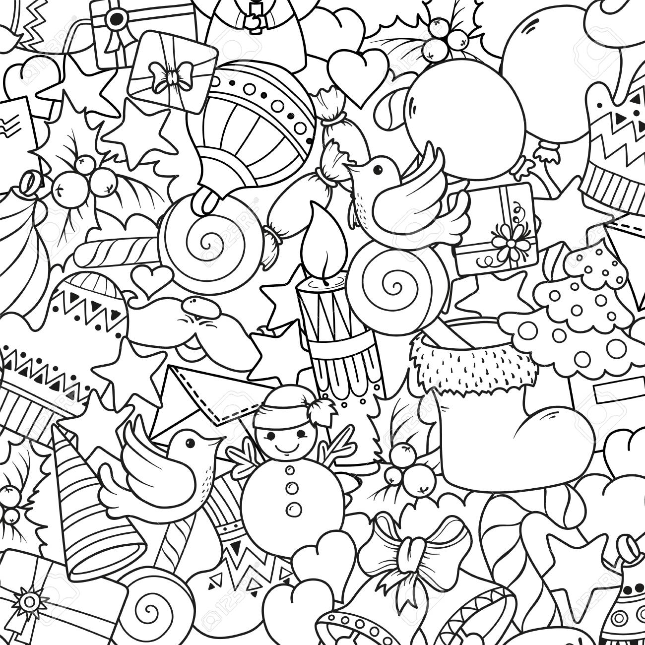 Merry christmas set of xmas monochrome pattern and text templates ideal for holiday greeting cards print coloring book page or wrapping paper royalty free svg cliparts vectors and stock illustration image