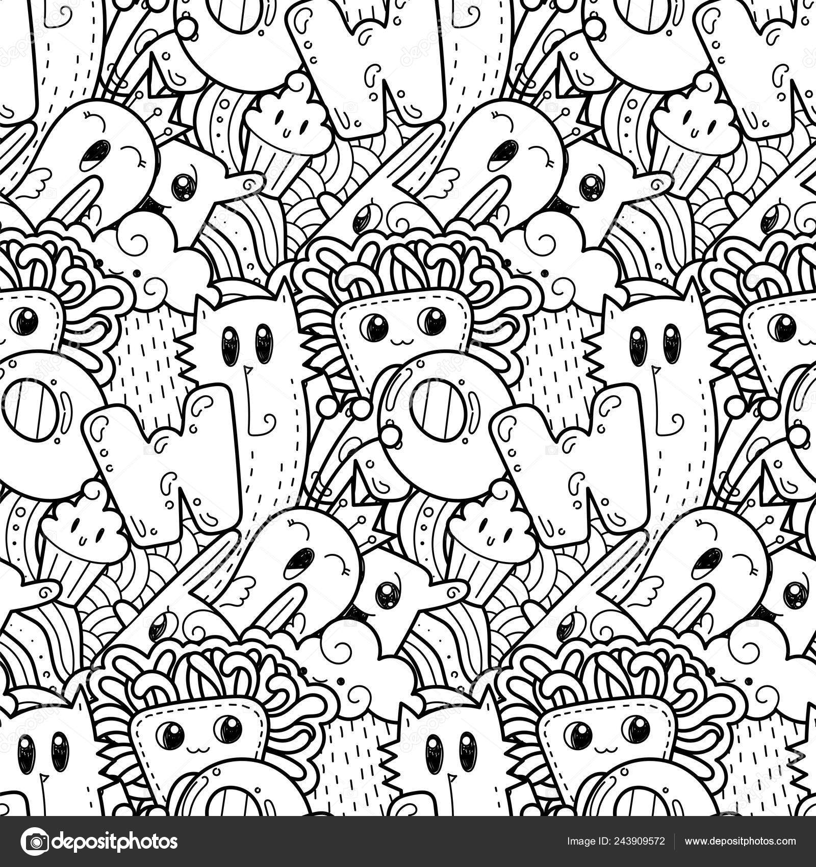 Seamless vector pattern with cute cartoon monsters and beasts nice for packaging wrapping paper coloring pages wallpaper fabric fashion home decor prints etc stock vector by drekhann