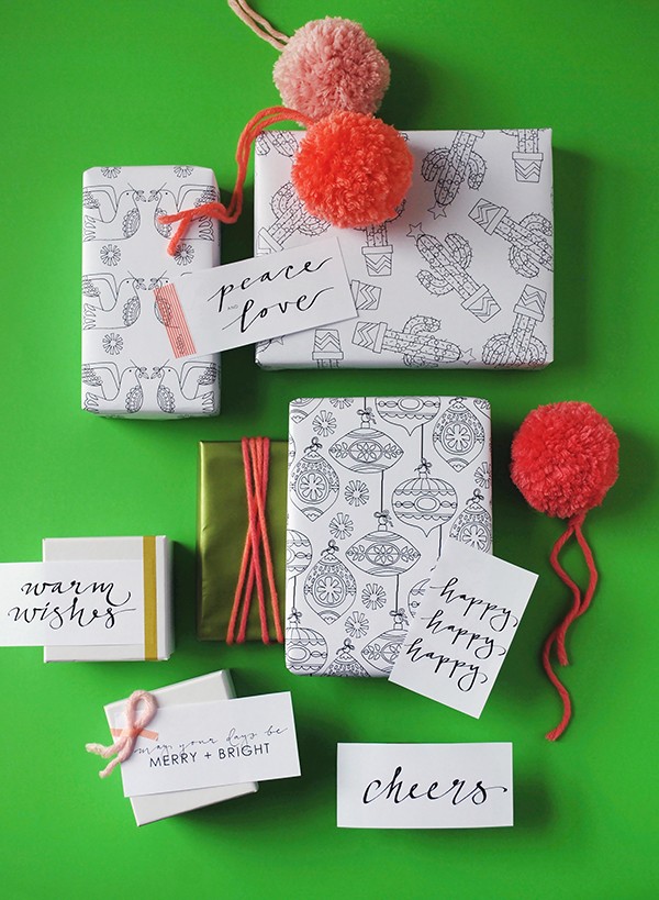 Free printables to colour in christmas wrapping paper and gift tags