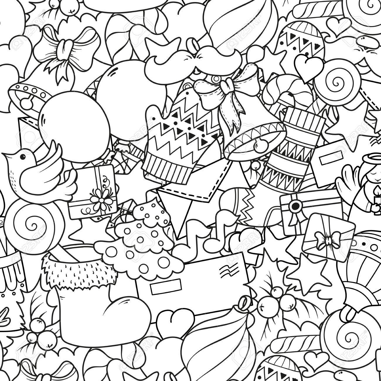 Merry christmas set of xmas monochrome pattern and text templates ideal for holiday greeting cards print coloring book page or wrapping paper royalty free svg cliparts vectors and stock illustration image