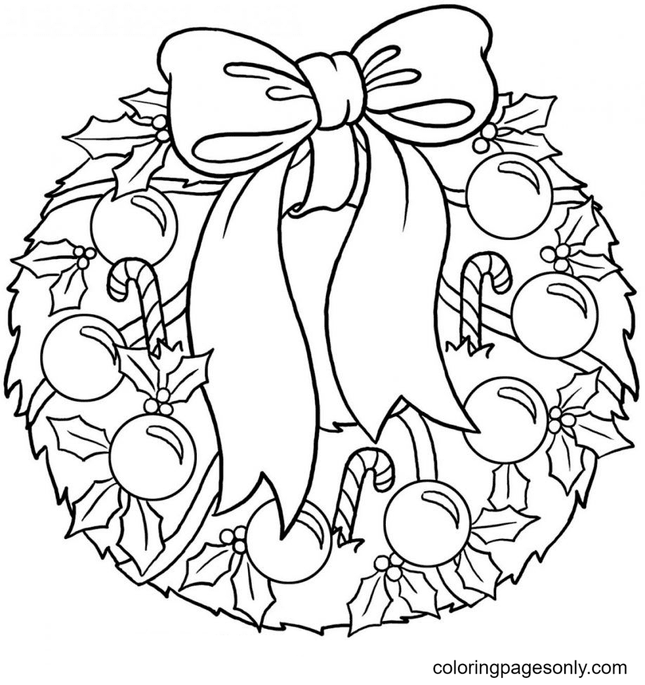 Christmas wreath coloring pages printable for free download