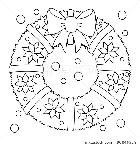 Christmas wreath coloring page for kids