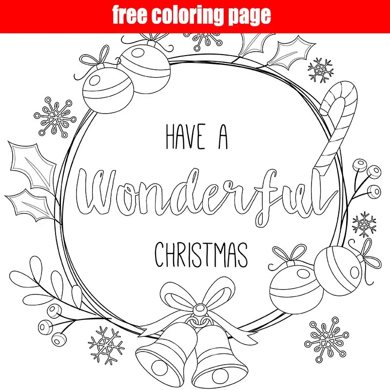 Free printable christmas wreath coloring page