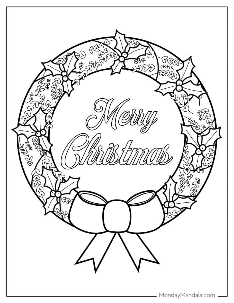 Christmas wreath coloring pages free pdf printables