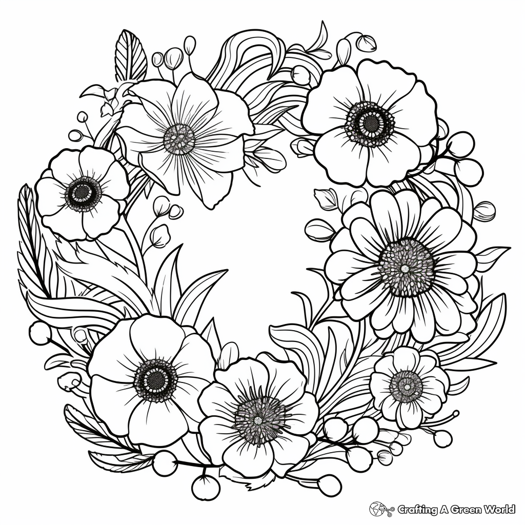 Flower wreath coloring pages