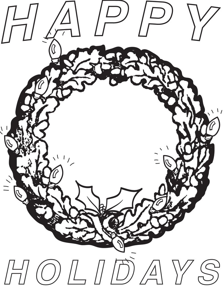 Coloring pages happy holidays wreath coloring page