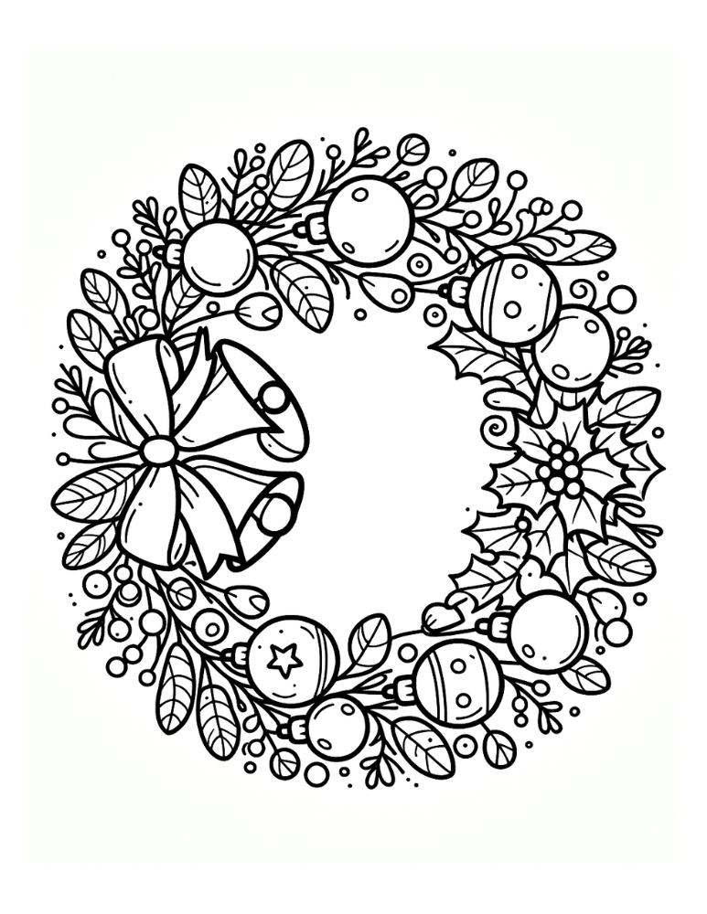 Free christmas wreath coloring pages for kids