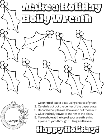 Holiday holly wreath christmas coloring craft