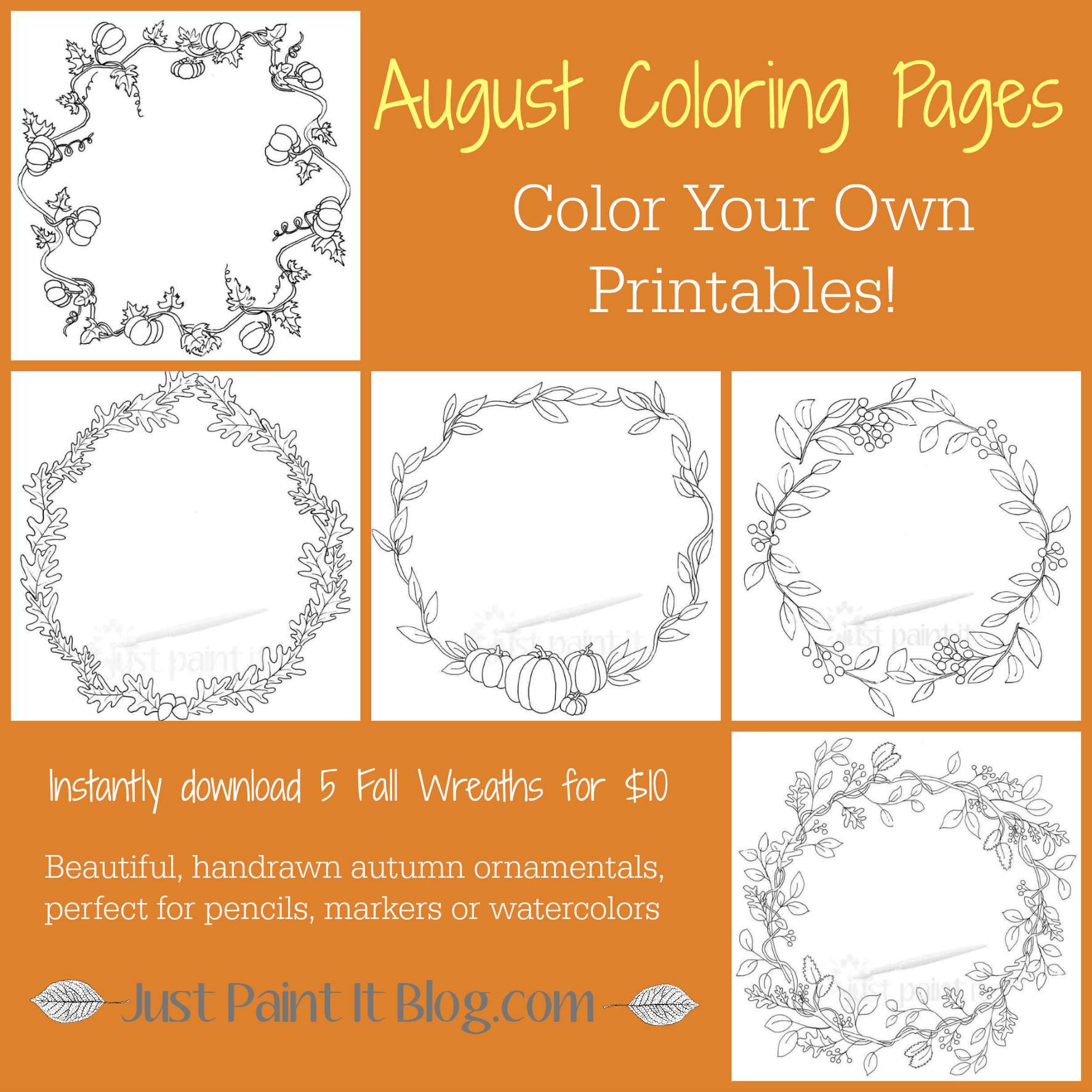 Fall wreath coloring pages kit