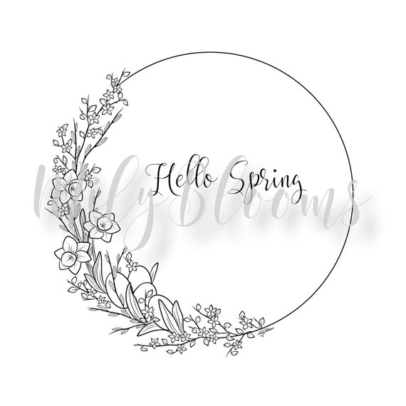 Printable spring themed floral wreath coloring page for adults jpg png pdf files