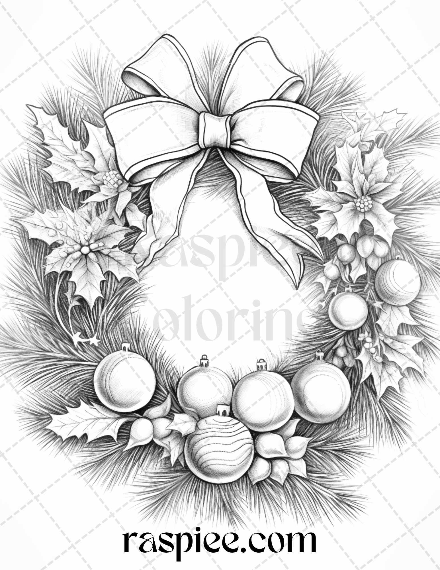 Christmas wreath grayscale coloring pages printable for adults pdf â coloring