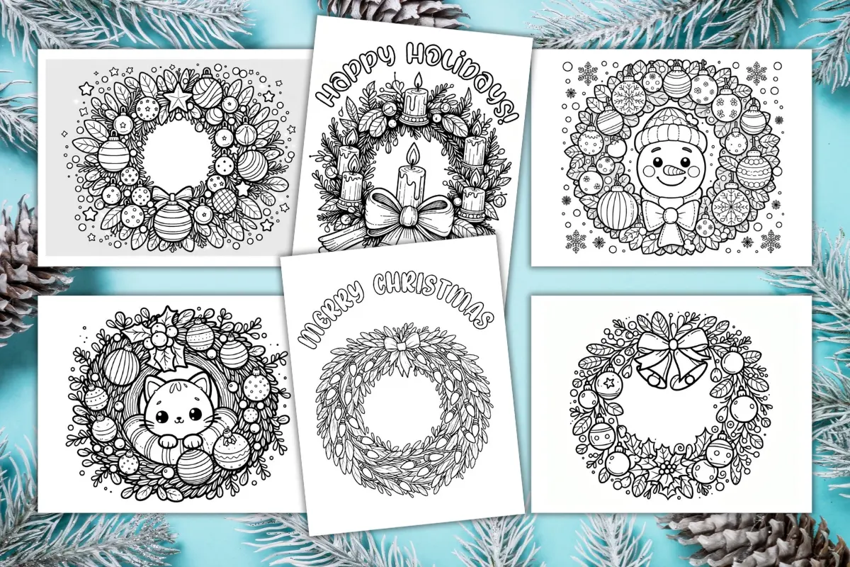 Free christmas wreath coloring pages for kids