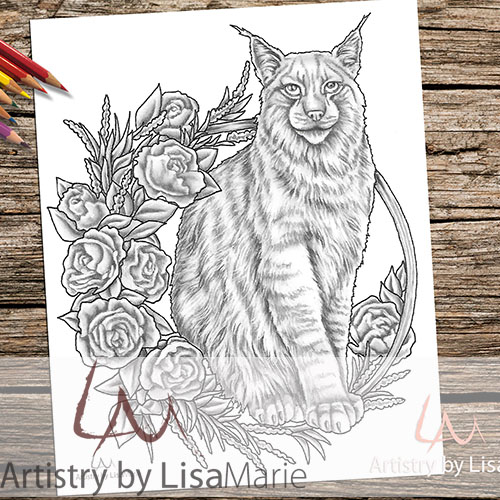 Lynx in wreath printable coloring book page â artistry by lisa marie