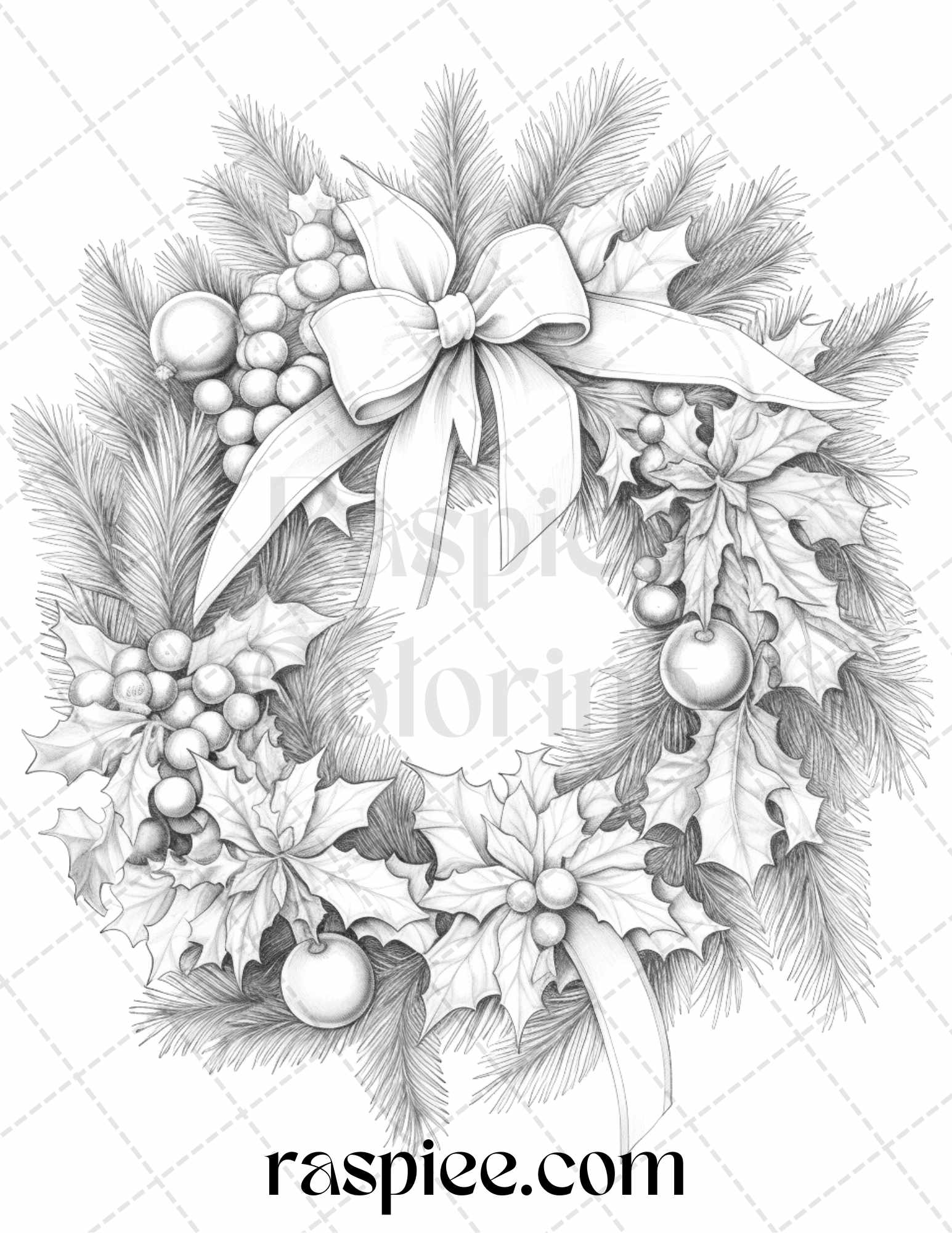 Christmas wreath grayscale coloring pages printable for adults pdf â coloring