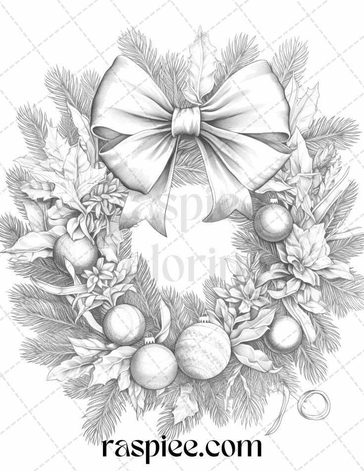 Christmas wreath grayscale coloring pages printable for adults pdf christmas coloring pages coloring pages grayscale coloring