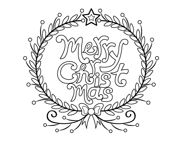 Printable merry christmas wreath coloring page